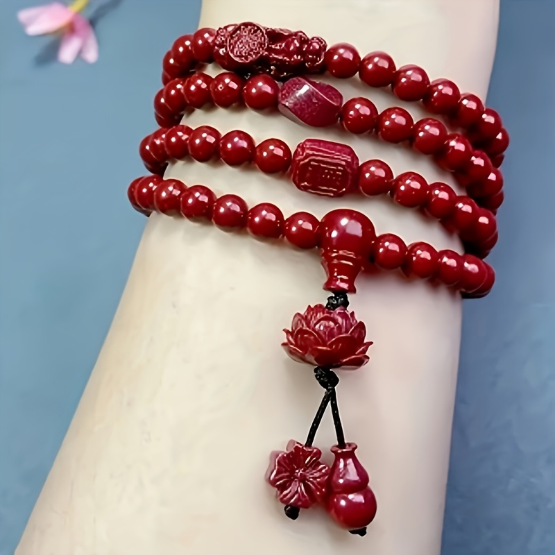 Authentic Cinnabar Bracelet with 108 Buddhist Beads, Unisex Gift
